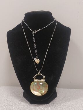 Betsey Johnson Fish Bowl Gold Toned Ball Chain Pendant Necklace Signed 26"